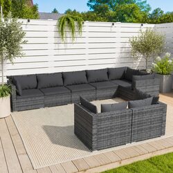 Durable Grey Poly Rattan 8-Piece Garden Lounge Set