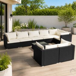 Durable 9-Piece Black Poly Rattan Garden Lounge Set