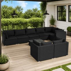 Premium 9-Piece Black Modular Garden Lounge Set