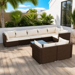 Stylish Brown Modular Sofa Garden Lounge Set 9 Pieces