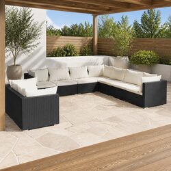 9 Piece Modular Sofa Set in Black Poly Rattan