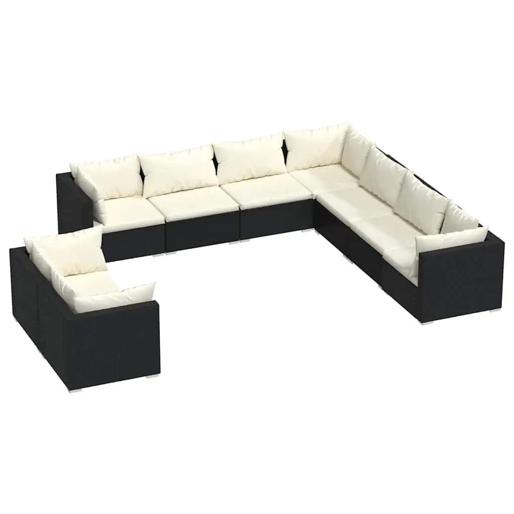 9 Piece Modular Sofa Set in Black Poly Rattan