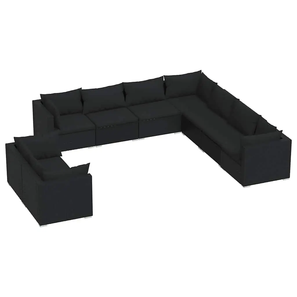 9 Piece Outdoor Garden Lounge Set Black Poly Rattan Modular Sectional Sofa