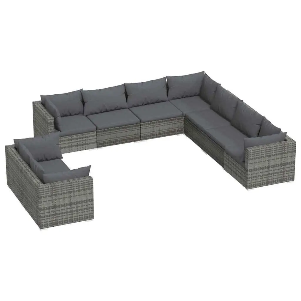 Garden Lounge Set Poly Rattan 9 Piece Outdoor Furniture Grey Patio Sofa Cushions
