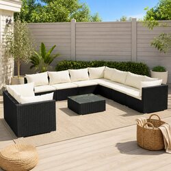 High-Quality 10 Piece Modular Black Poly Rattan Lounge Set