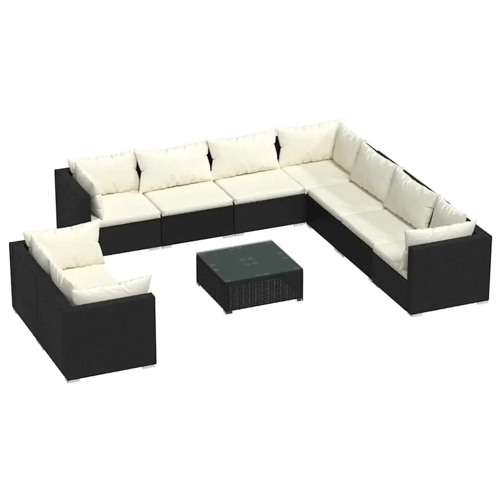 10 Piece Modular Black Poly Rattan Lounge Set