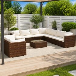 10 Piece Modular Garden Lounge Set with Cushions in Brown