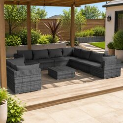 Sturdy 10 Piece Outdoor Lounge Set with Cushions in Grey