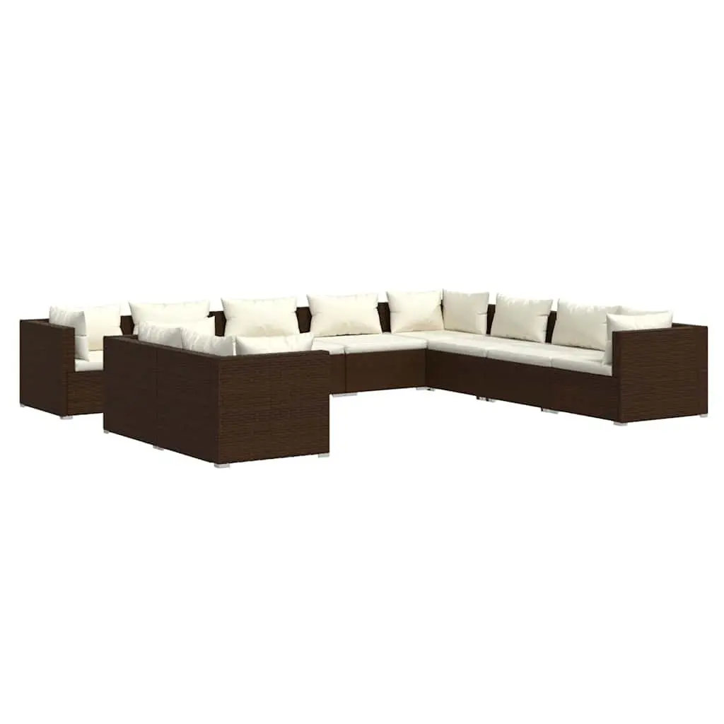 Garden Lounge Set 10 Piece Outdoor Sofa Brown Poly Rattan Modular Patio