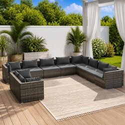 10-Piece Grey Poly Rattan Modular Sofa Set for Outdoors