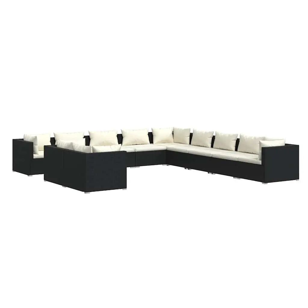 11 Piece Modular Poly Rattan Garden Lounge Set with Water-Resistant Cushions Black