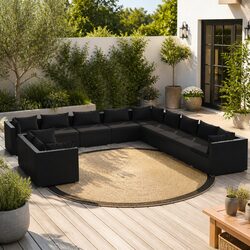 Sturdy 11 Piece Garden Lounge Set with Cushions in Black