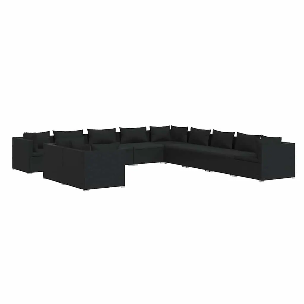 11 Piece Garden Lounge Set Poly Rattan Modular Black with Cushions