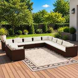 Sturdy 11-Piece Brown Poly Rattan Garden Lounge Set