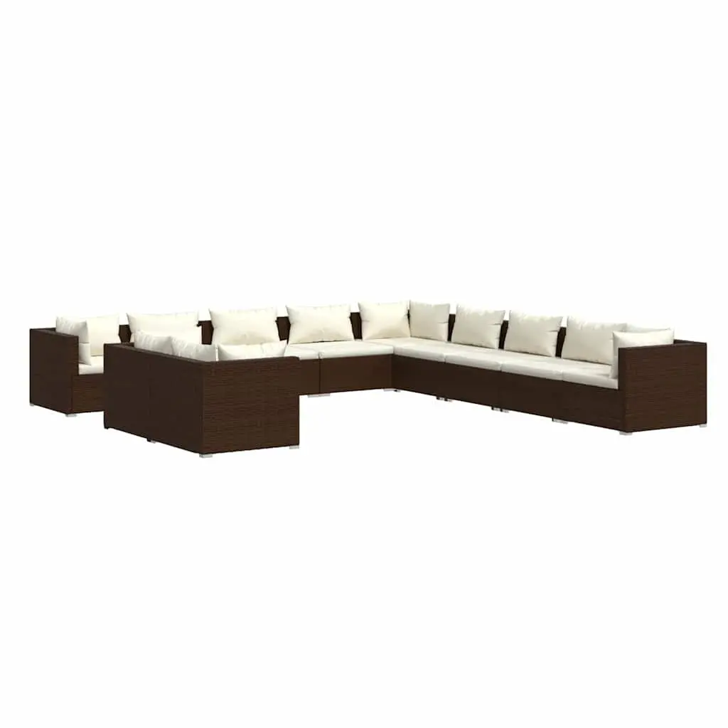 11 Piece Poly Rattan Garden Lounge Set Brown Outdoor Furniture