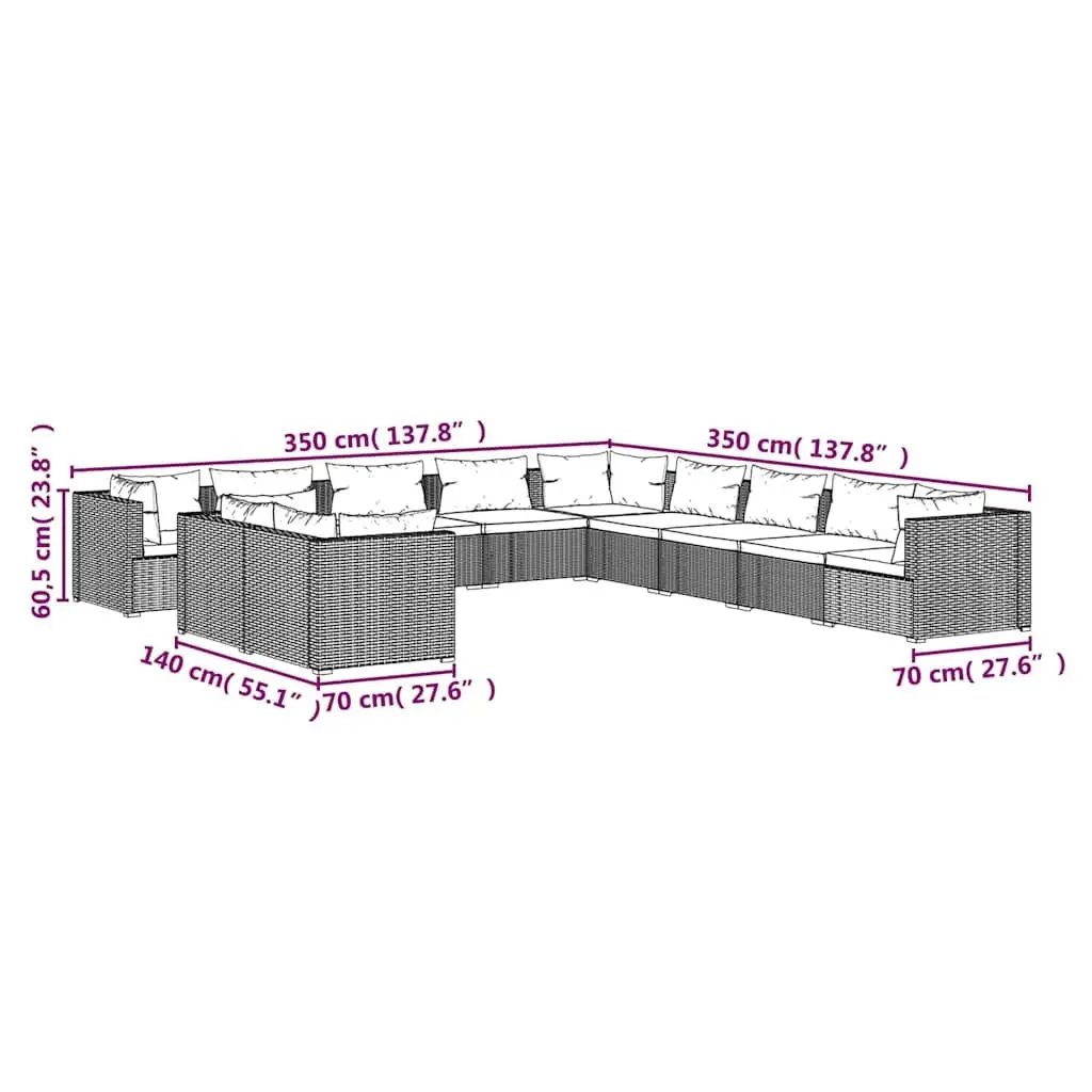 11 Piece Poly Rattan Garden Lounge Set Brown Outdoor Furniture