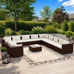 Durable 12 Piece Garden Lounge Set with Cushions in Brown