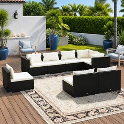 Durable 8 Piece Black Poly Rattan Lounge Set