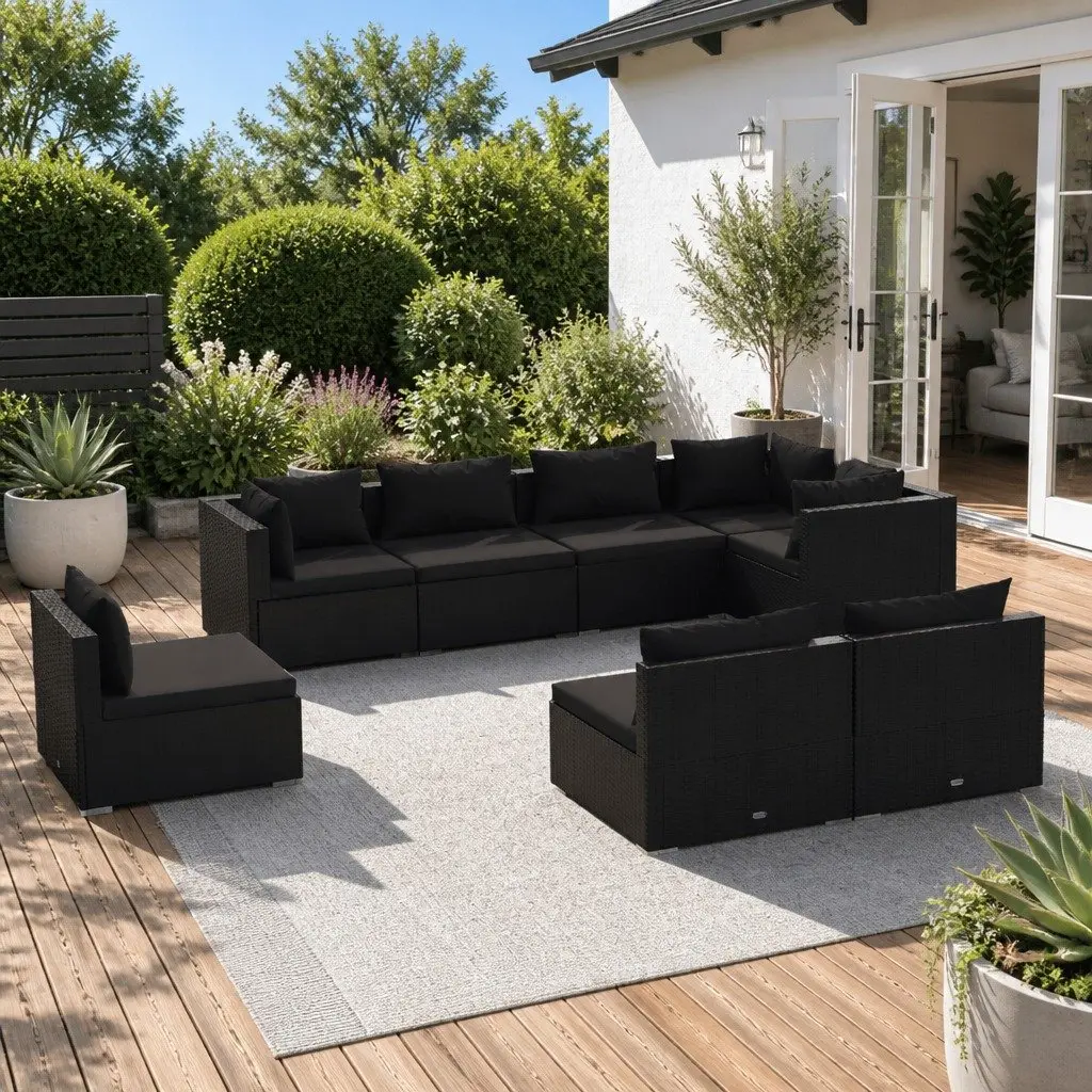 Outdoor Lounge Set Poly Rattan 8 Piece Black