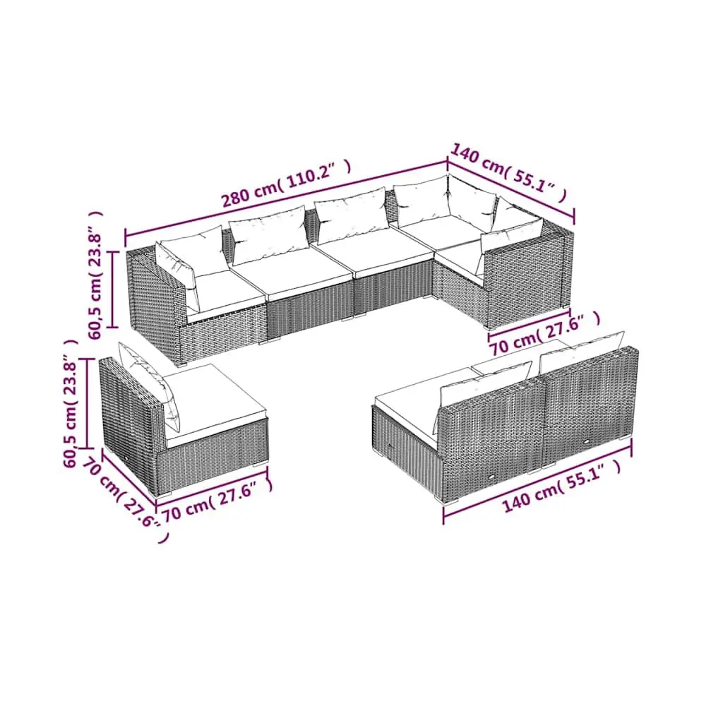 8 Piece Modular Outdoor Lounge Set with Cushions