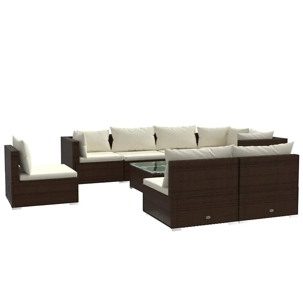 Modular 9 Piece Brown Poly Rattan Garden Lounge Set