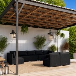 Durable Outdoor Lounge Set 9 Piece Black Garden Sofa