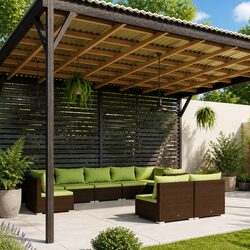 Sturdy 9-Piece Brown Garden Lounge Set with Cushions