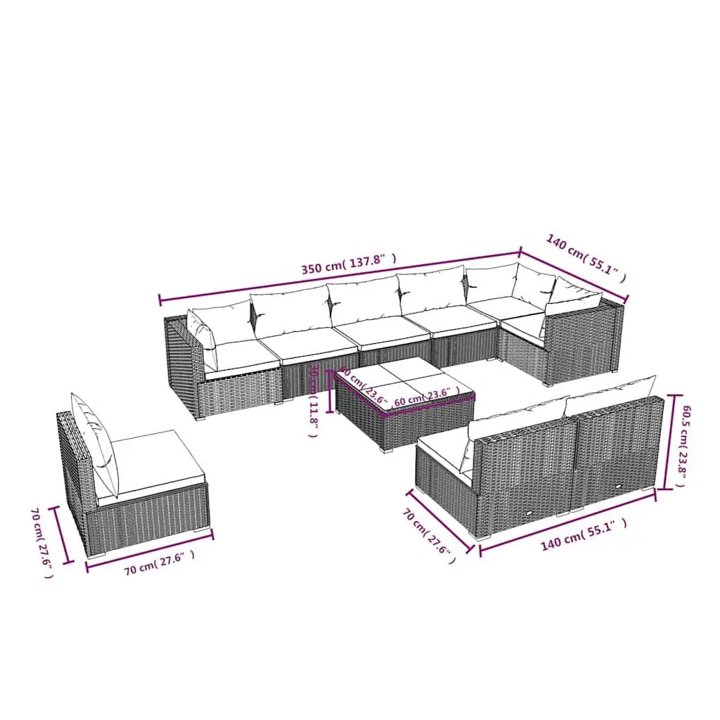 Garden Lounge Set Poly Rattan Outdoor Furniture 10 Piece Black