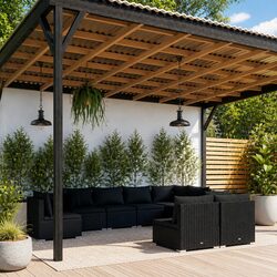 9 Piece Modular Black Poly Rattan Garden Lounge Set