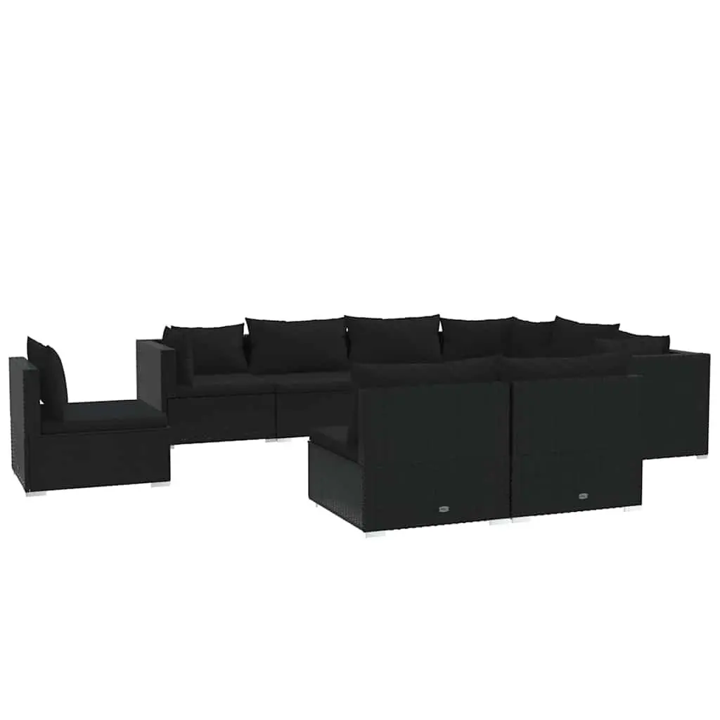 9 Piece Modular Black Poly Rattan Garden Lounge Set