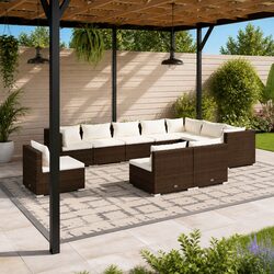 Sturdy 10 Piece Outdoor Lounge Set with Poly Rattan