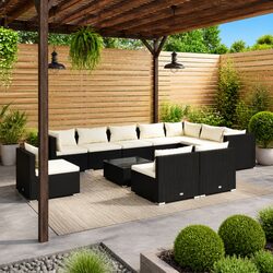 Sturdy 11 Piece Black Poly Rattan Garden Lounge Set