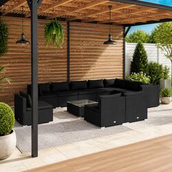 Premium 11-Piece Poly Rattan Garden Lounge Set in Black
