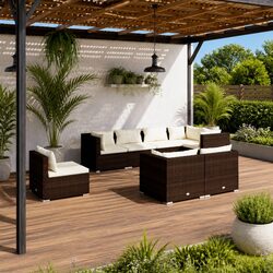 8-Piece Outdoor Lounge Set with Cushions in Brown