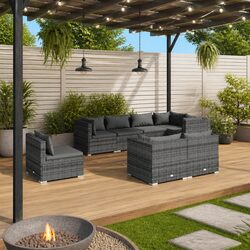 8-Piece Grey Modular Garden Lounge Set for Outdoor Comfort