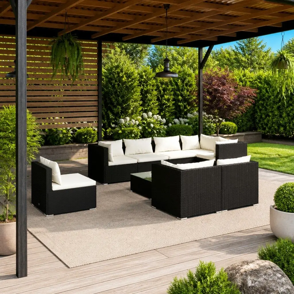 9 Piece Garden Lounge Set Poly Rattan Modular Sofa Black