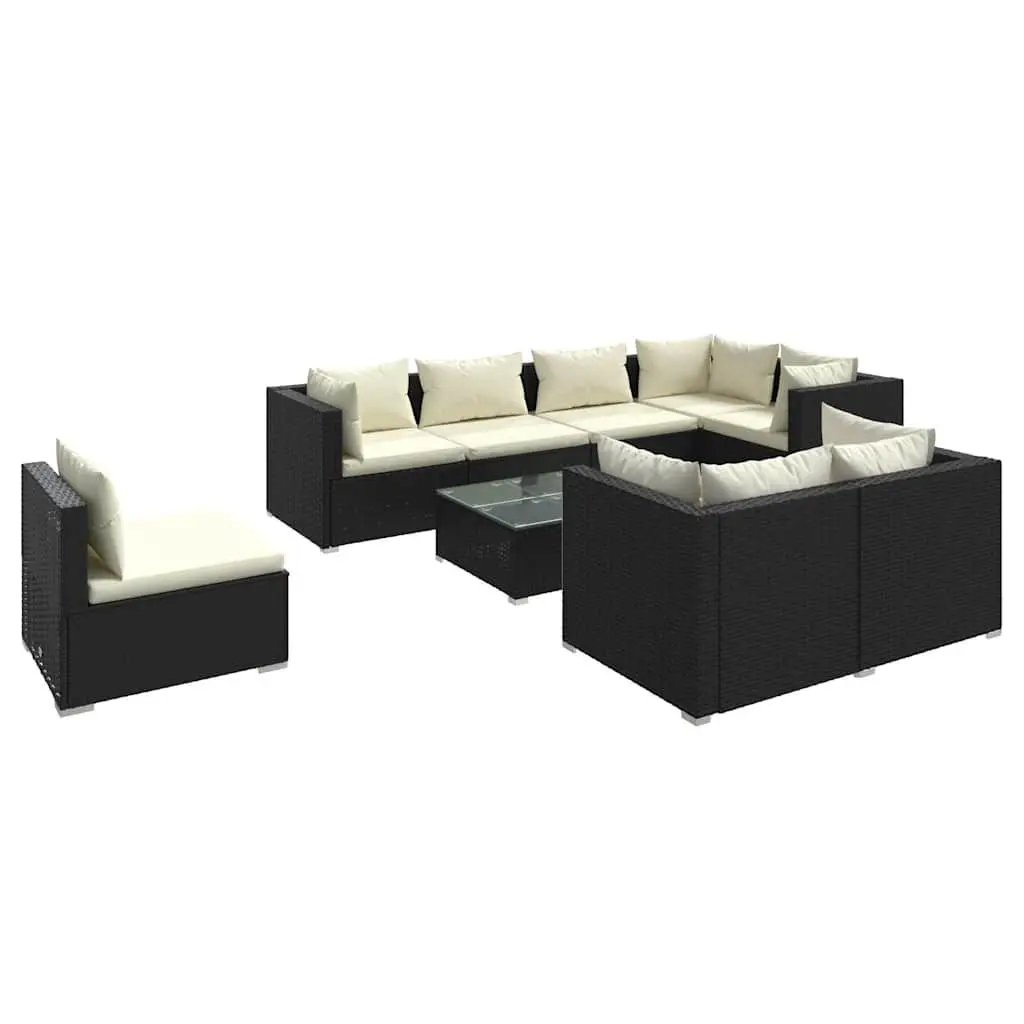 9 Piece Garden Lounge Set Poly Rattan Modular Sofa Black