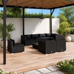 Durable 9 Piece Poly Rattan Garden Lounge Set with Cushions