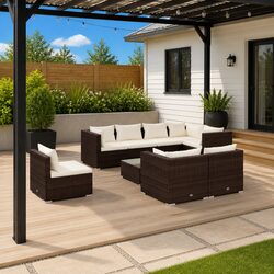 Brown 9 Piece Modular Patio Furniture Set in Poly Rattan