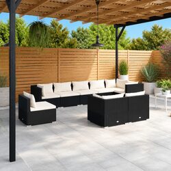 Durable 9 Piece Outdoor Lounge Set in Black Rattan