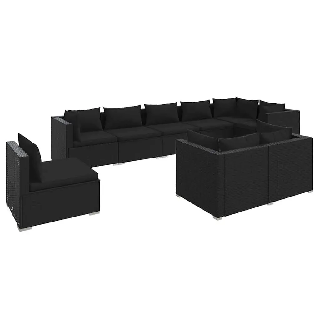 Garden Lounge Set Poly Rattan 9 Piece Black Outdoor Furniture with Cushions