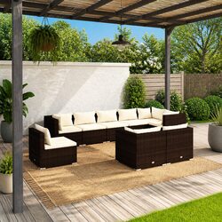 Durable 9 Piece Outdoor Lounge Set with Poly Rattan Furniture