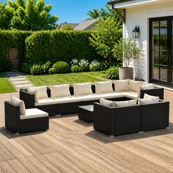10-Piece Poly Rattan Garden Lounge Set with Cushions