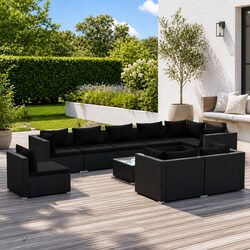 Premium 10-Piece Modular Poly Rattan Lounge Set - Black