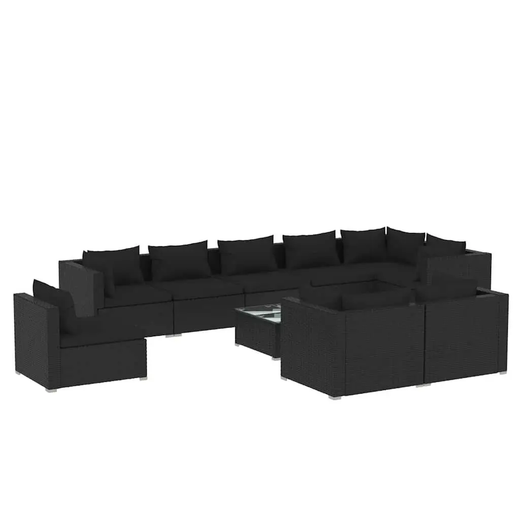 Garden Lounge Set Poly Rattan Outdoor Furniture 10 Piece Black Modular