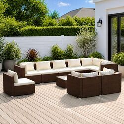 Sturdy Brown 10-Piece Poly Rattan Garden Lounge Set