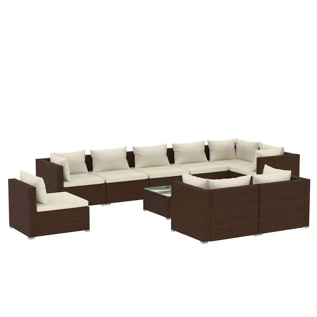 Brown 10-Piece Poly Rattan Garden Lounge Set