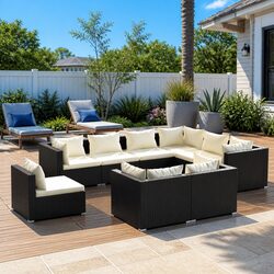 Durable 9 Piece Poly Rattan Garden Lounge Set with Cushions