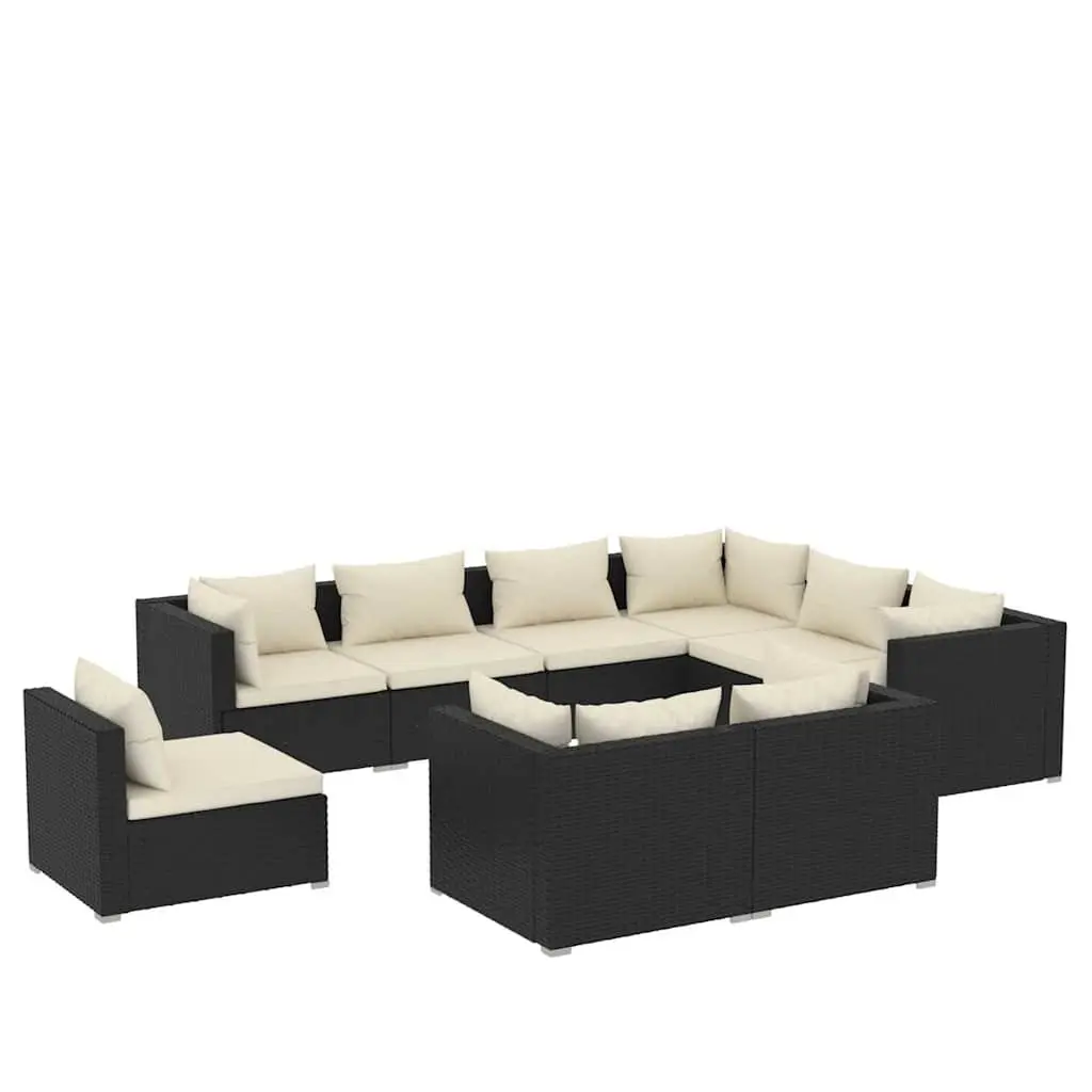 Garden Lounge Set Poly Rattan 9 Piece Outdoor Patio Furniture Black