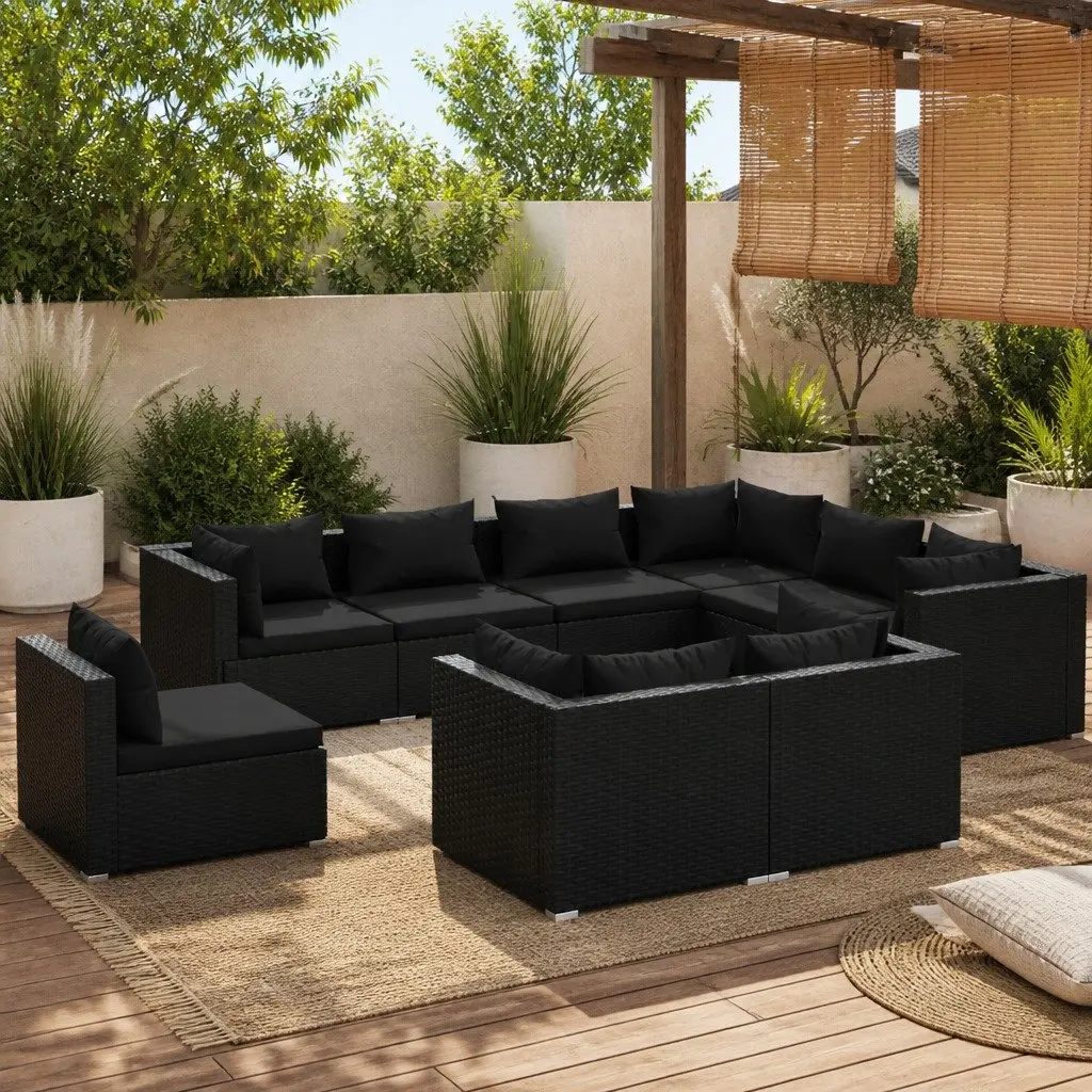 Garden Lounge Set Poly Rattan 9 Piece Outdoor Furniture with Cushions Black